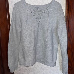 Gray Lace up Sweater